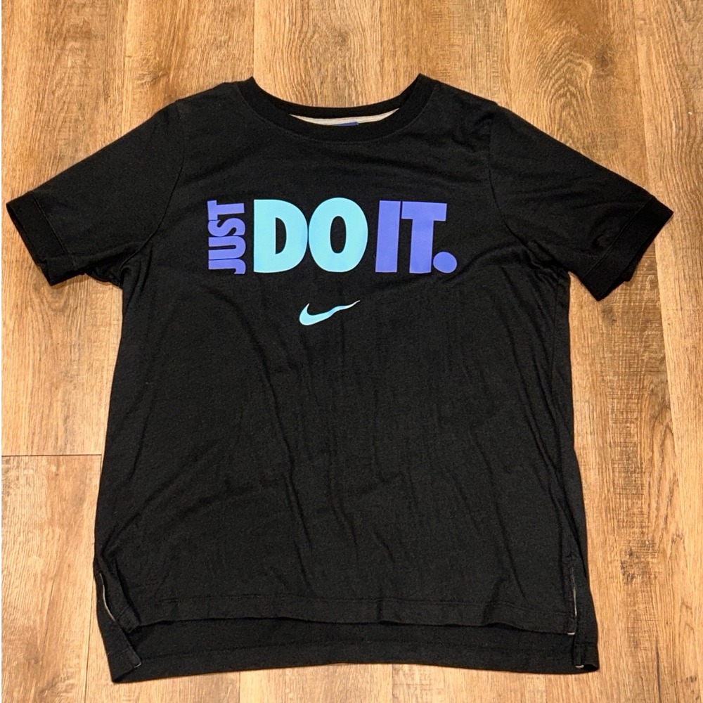 Nike Just Do It Graphic Tee Black Purple Blue Gradient Swoosh Shirt Large
